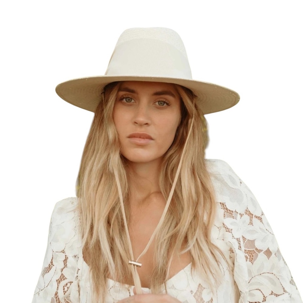 VERONICA BEARD x FREYA Gardenia White Cream Straw Field Hat Ribbon and Strap NWT